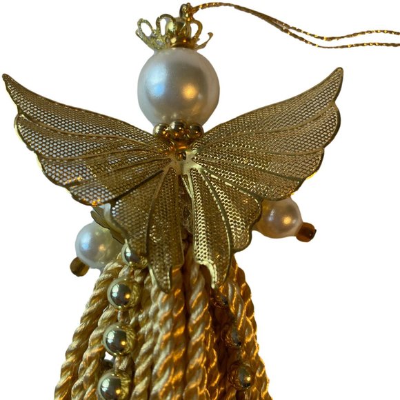 Golden Beads, Pearls, and Golden Thread Angel Ornament - Picture 3 of 8